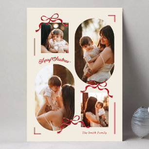 collage 4 photo multi photos red bows Oval Photo Holiday Card