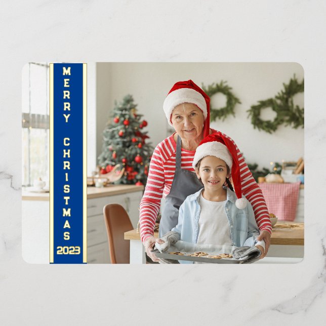 Collage 4 Photos Merry Christmas Red Family Gold (Front)