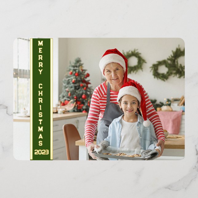 Collage 4 Photos Merry Christmas Red Family Gold (Front)