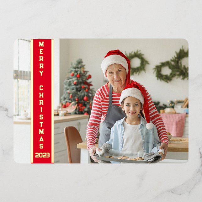 Collage 4 Photos Merry Christmas Red Family Gold (Front)