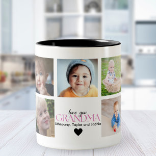 Collage 9 Photos for Grandma Love you Two-Tone Coffee Mug