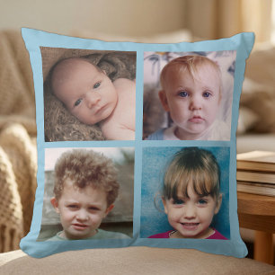 Collage add your own custom photos blue cushion