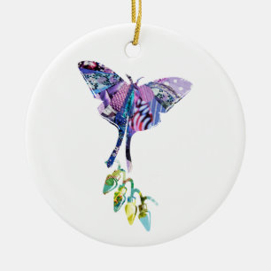 Collage art insect art BUTTERFLY XMAS LIGHTS Ceramic Tree Decoration