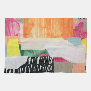 Collage art, modern colourful abstract. tea towel