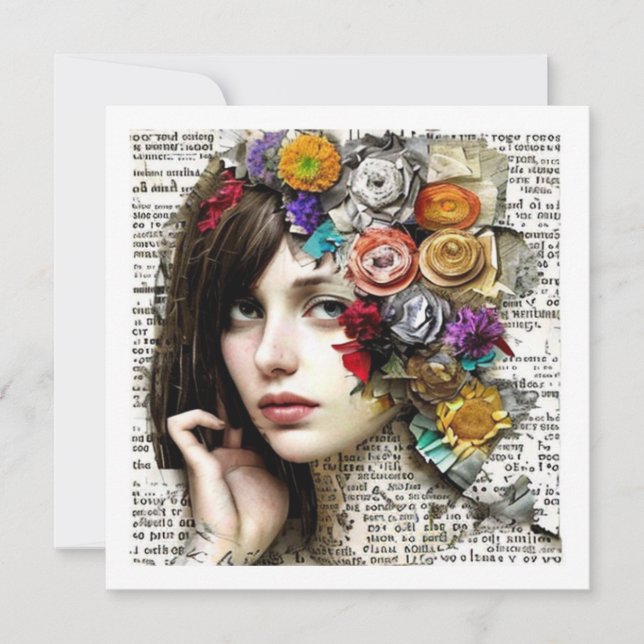Collage Art | Pretty Girl with Flowers in her Hair (Front)