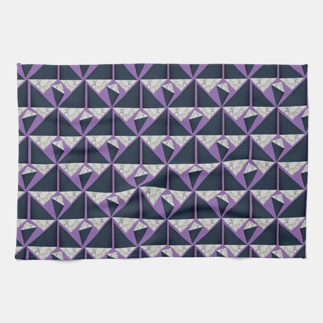 collage blending marble textures with purple block tea towel (Horizontal)