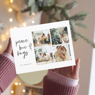 Collage Christmas Four Photos   Peace Love Hugs Postcard