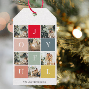 Collage Christmas Photo Colorful Joyful Gift Tags