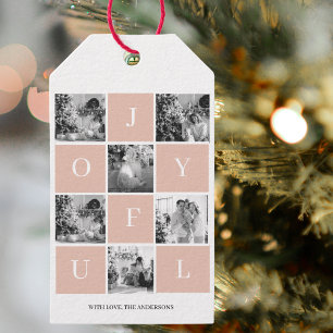 Collage Christmas Photo   Pastel Pink Joyful  Gift Tags