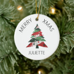 Collage Christmas Tree Ceramic Tree Decoration<br><div class="desc">Features a collage Christmas tree in a colour palette of red and green. Personalise with a name on the front,  and a “from” name on the back.</div>