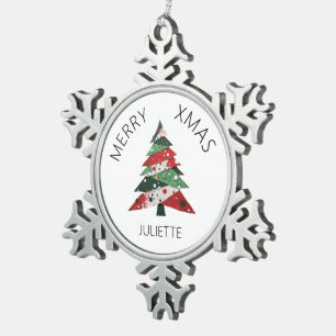 Collage Christmas Tree Snowflake Pewter Christmas Ornament