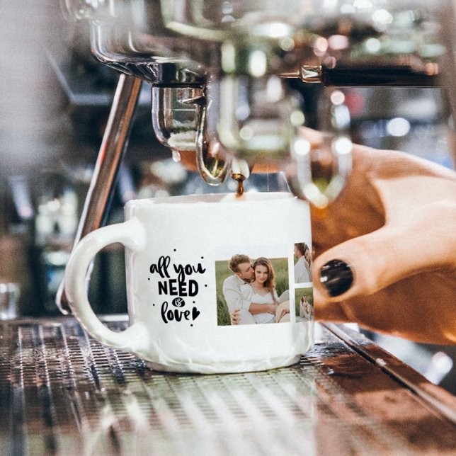 Collage Couple Photo & All You Need Is Love Quote Espresso Cup (Creator Uploaded)