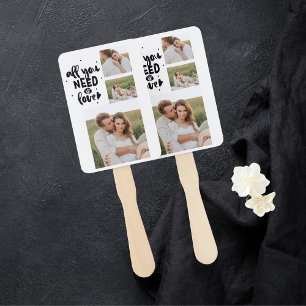 Collage Couple Photo & All You Need Is Love Quote Hand Fan