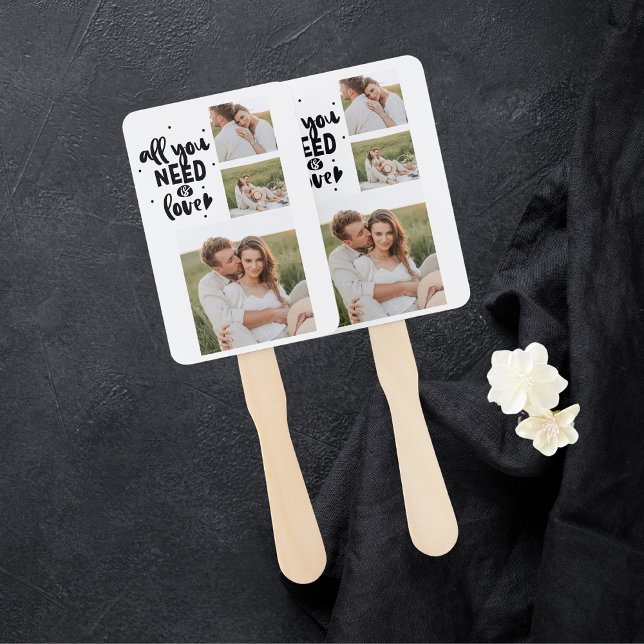 Collage Couple Photo & All You Need Is Love Quote Hand Fan (Creator Uploaded)