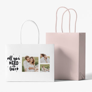 Collage Couple Photo & All You Need Is Love Quote Large Gift Bag