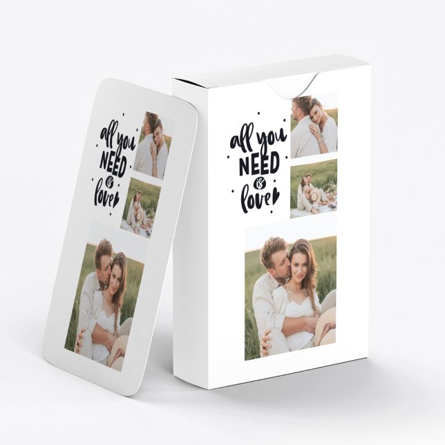 Collage Couple Photo & All You Need Is Love Quote Playing Cards (Creator Uploaded)