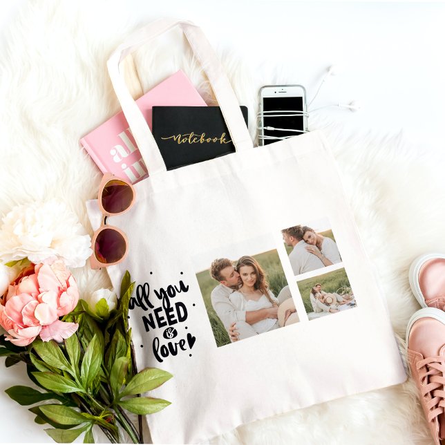Collage Couple Photo & All You Need Is Love Quote Tote Bag (Creator Uploaded)