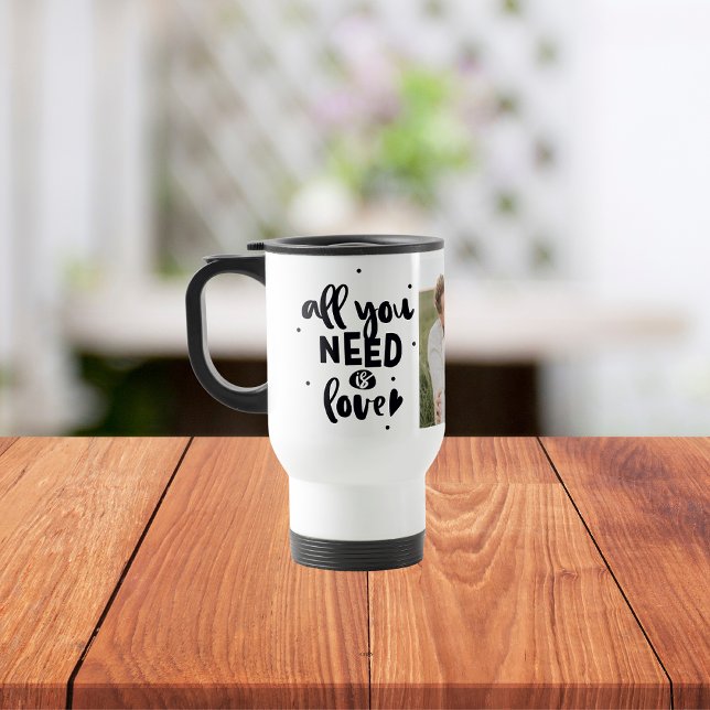 Collage Couple Photo & All You Need Is Love Quote Travel Mug (Creator Uploaded)