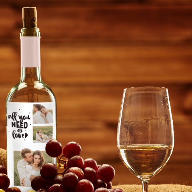 Collage Couple Photo & All You Need Is Love Quote Wine Label (Creator Uploaded)