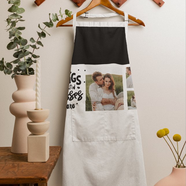 Collage Couple Photo & Hugs And Kisses Phrase Love Apron (Creator Uploaded)