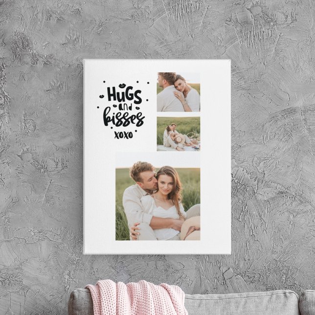 Collage Couple Photo & Hugs And Kisses Phrase Love Canvas Print (Creator Uploaded)