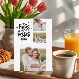 Collage Couple Photo & Hugs And Kisses Phrase Love Holiday Card