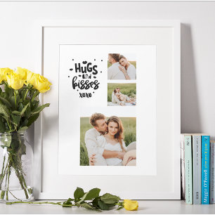 Collage Couple Photo & Hugs And Kisses Phrase Love Poster