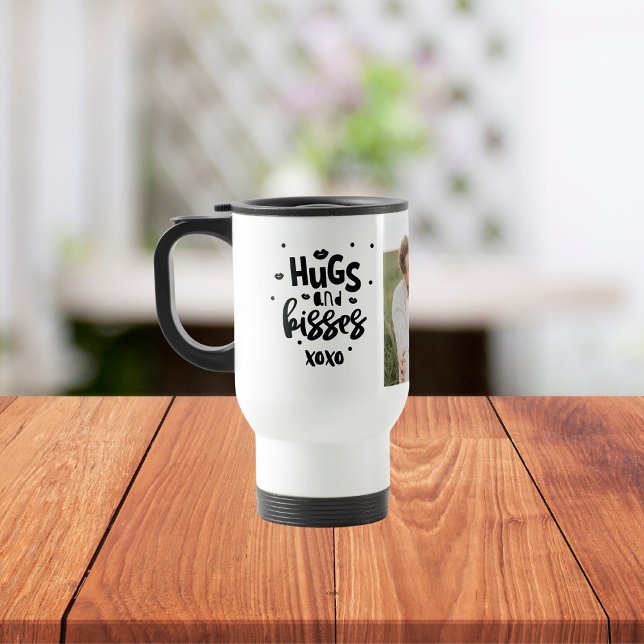 Collage Couple Photo & Hugs And Kisses Phrase Love Travel Mug (Creator Uploaded)