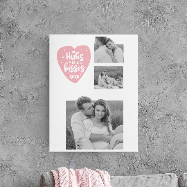 Collage Couple Photo & Hugs And Kisses PInk Heart Canvas Print (Creator Uploaded)