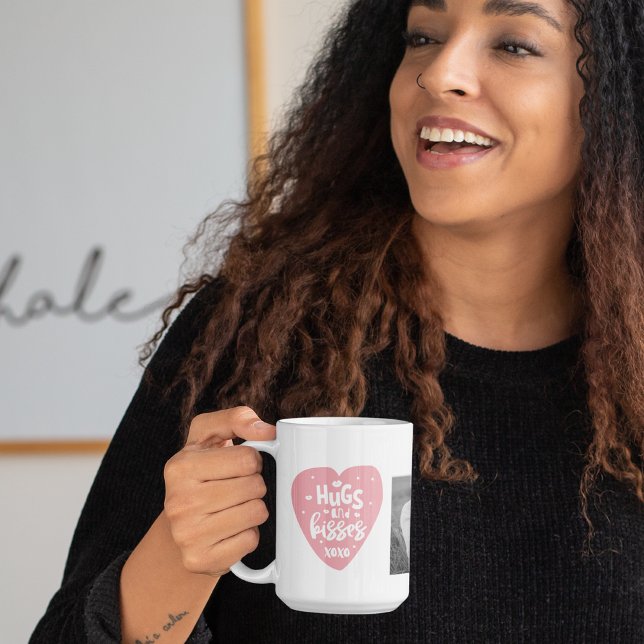 Collage Couple Photo & Hugs And Kisses PInk Heart Coffee Mug (Creator Uploaded)