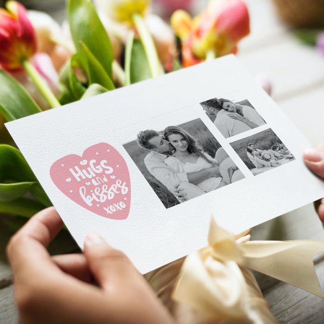 Collage Couple Photo & Hugs And Kisses PInk Heart Holiday Postcard (Creator Uploaded)