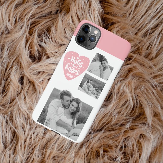 Collage Couple Photo & Hugs And Kisses PInk Heart iPhone Case (Creator Uploaded)