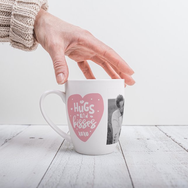 Collage Couple Photo & Hugs And Kisses PInk Heart Latte Mug (Creator Uploaded)
