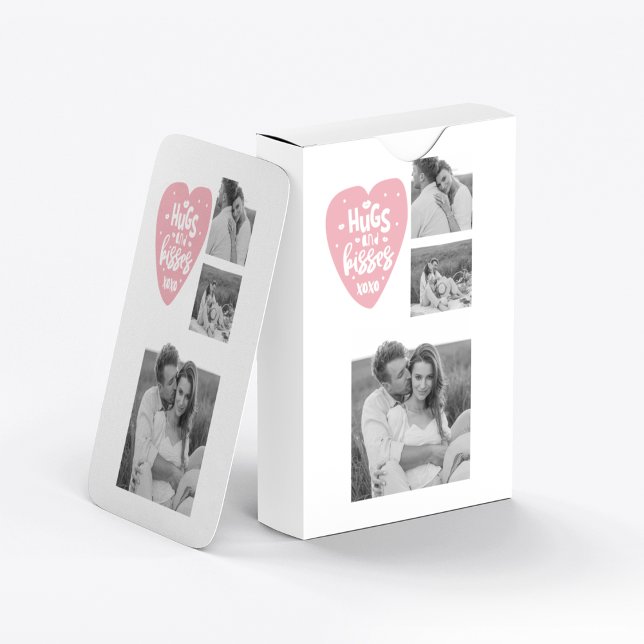 Collage Couple Photo & Hugs And Kisses PInk Heart Playing Cards (Creator Uploaded)