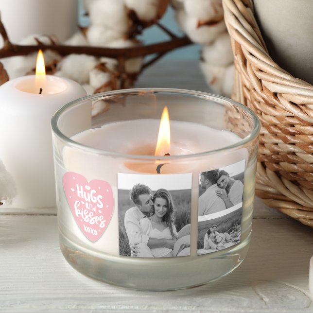 Collage Couple Photo & Hugs And Kisses PInk Heart Rectangular Sticker (Creator Uploaded)