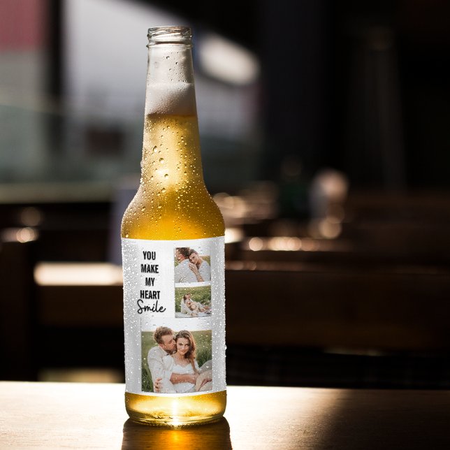 Collage Couple Photo & Lovely Romantic Quote Beer Bottle Label (Creator Uploaded)