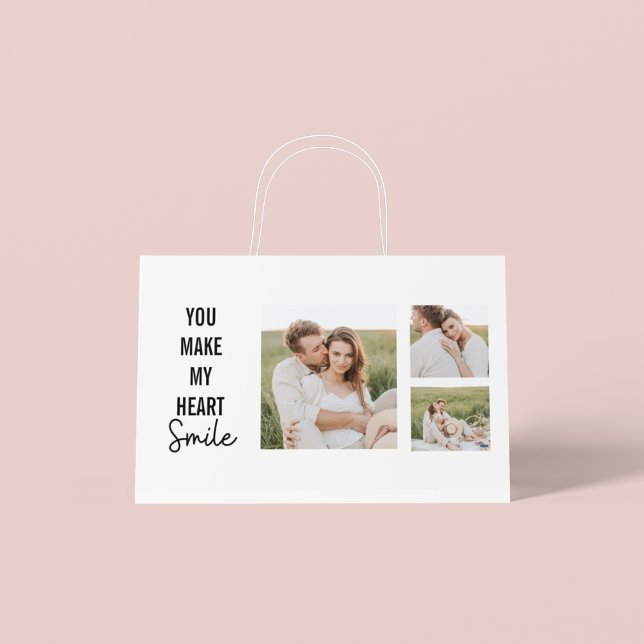 Collage Couple Photo & Lovely Romantic Quote Large Gift Bag (Creator Uploaded)