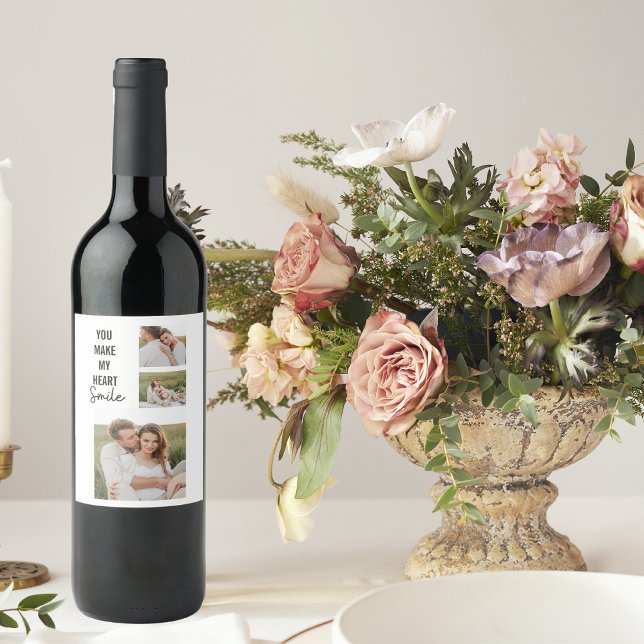 Collage Couple Photo & Lovely Romantic Quote Wine Label (Creator Uploaded)