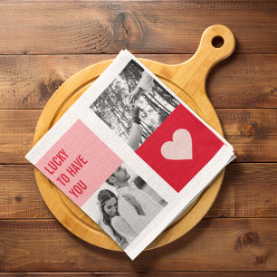 Collage Couple Photo   Modern Valentines Gift Tea Towel