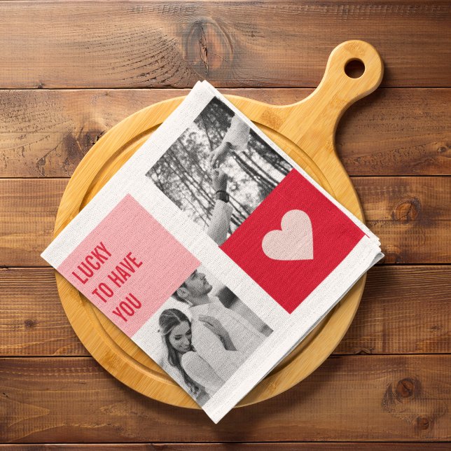Collage Couple Photo | Modern Valentines Gift Tea Towel (Creator Uploaded)