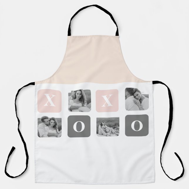 Collage Couple Photo & Pastel Pink & Grey XOXO Apron (Front)