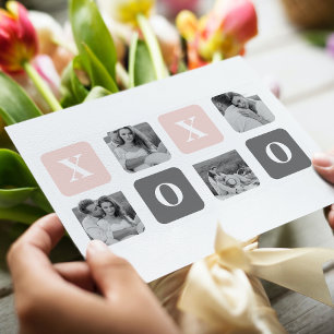 Collage Couple Photo & Pastel Pink & Grey XOXO Holiday Postcard