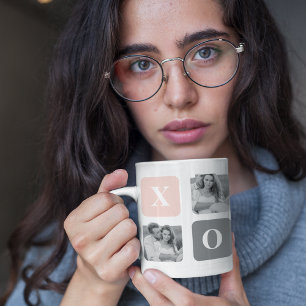 Collage Couple Photo & Pastel Pink & Grey XOXO Mug