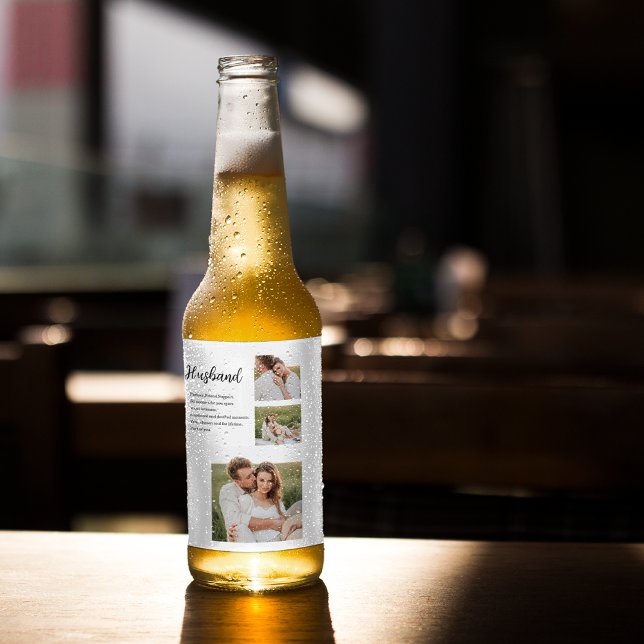 Collage Couple Photo & Romantic Husband Love Gift Beer Bottle Label (Creator Uploaded)