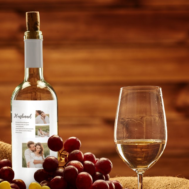 Collage Couple Photo & Romantic Husband Love Gift Wine Label (Creator Uploaded)
