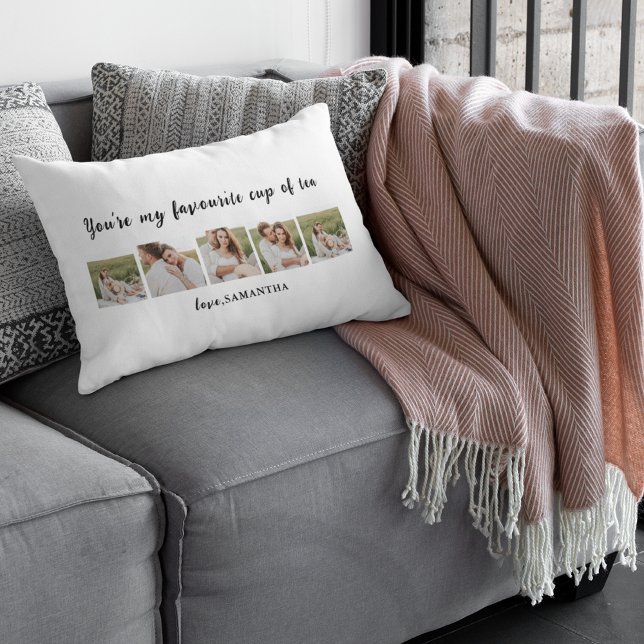 Collage Couple Photo & You Are My Cup Of Tea Quote Lumbar Cushion (Creator Uploaded)