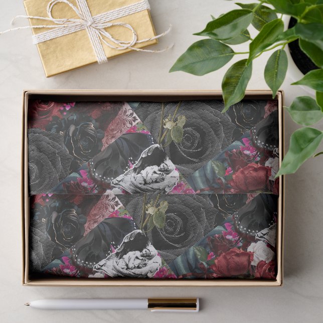 Collage Design Pink Florals Red White Black Rose  Tissue Paper (Gift)