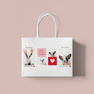Collage Dog Photos My Dog Is My Valentine Large Gift Bag