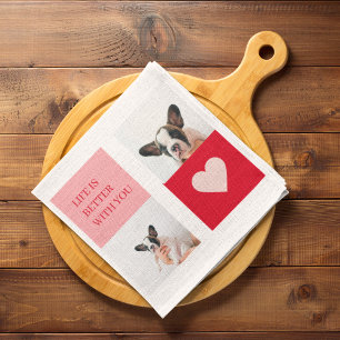Collage Dog Photos   My Dog Is My Valentine Tea Towel