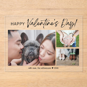 Collage Family Photo Brush Script Valentine's Day  Acrylic Invitations